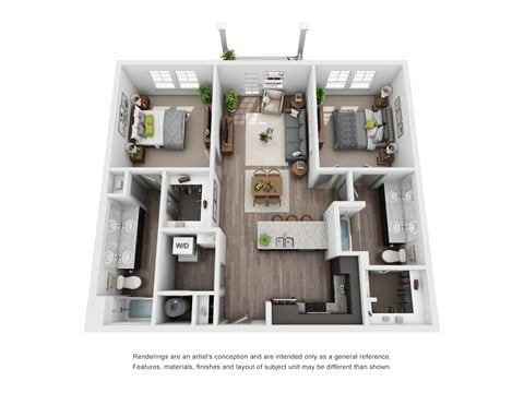 Floor plan for 2 beds, 2 baths, 1134 sqft